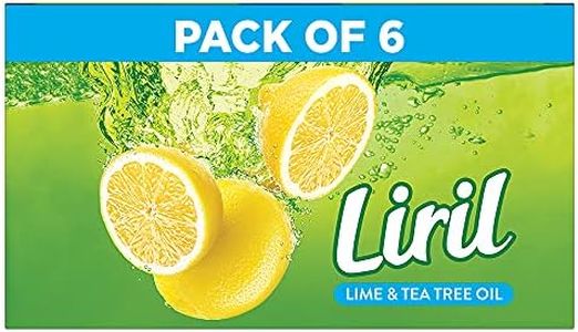 Liril Lemon & Tea Tree Natural Bathing Soap for Body 125 g (Combo Pack of 6) Refreshing Bath Soap Bar for Men & Women - Sulphate Free|| Paraben Free