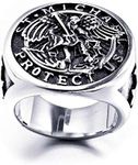 St. Michael Ring for Men, Vintage Cross Ring, Saint Michael The Archangel Defeating Satan Figurine Amulet Ring, Religious Ring, Punk Christian Faith Jewelry for Men Boys (O)