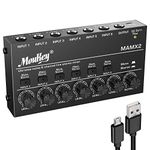 Moukey Ultra Low-Noise 6-Channel Line Mixer for Sub-Mixing, DC 5V 6-Stereo Mini Audio Mixer, Ideal for Small Clubs or Bars, Guitars, Bass, Keyboards or Stage Mixer-MAMX2