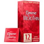 Kimono MicroThin Condoms Pack of 12 - Premium Lubricated Natural Latex Condoms, Thinnest, Vegan-Friendly, No Latex Odor - Thin, Strong, and Extra Sensitive