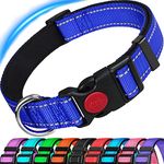 ATETEO Reflective Dog Collar with Safety Locking Buckle and Soft Neoprene Padded, Adjustable Durable Nylon Puppy Collars for Small Medium Dogs,Blue