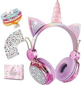 Unicornio Auriculares Niños Inalambricos con Luz LED,Límite de Volumen de 85dB Auriculares Bluetooth Niños, Auriculares Diadema Niños con Micrófono,Cascos Niños para PC/IPad/Estudio/Viaje Regalos