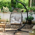FDW Egg Chair Hammock Chair Basket Chair Hanging Swing Chair UV Resistant Cushion with Stand for Indoor Bedroom Outdoor Garden Backyard