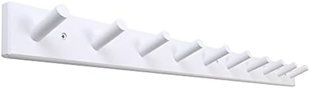 SKOLOO Wood Coat Rack Wall Mounted,10 Peg Long Bamboo Hook for Hanging Backpack Coat Towel Hat,16'' Hole to Hole,White