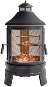 ASJMR Metal Outdoor Fire Pit for Outside Wood Burning，24 Inch Chiminea Outdoor Fireplace with Adjustable Grill Tray, Spark Screen Door & Fire Poker, for Patio, Garden, Backyard