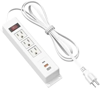 Wall Mount Power Strip with USB, 6 in 1 Mountable Power Strip with 3 AC Outlet and 3 USB Ports, Under Desk Power Strip Mountable Desk Outlet, 6FT Extension Cord, White