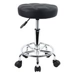 KKTONER Round Rolling Stool Chair PU Leather Height Adjustable Swivel Drafting Work SPA Shop Salon Stools with Wheels Office Chair Small (Black)