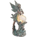 TERESA'S Collections Fairy Garden Statues Solar Outdoor Light for Garden Decor, Patina Bronze Fairy Sculptures with Crackle Glass, Garden Gifts for Mom Mother Day Lawn Ornaments for Yard Decor 12.4"