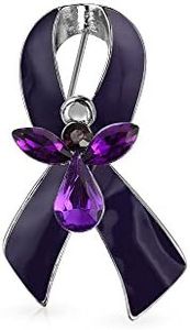 Purple Ribbon Alzheimer's Disease Epilepsy Pancreatic Cancer Domestic Violence Awareness Survivor Guardian Angel Crystal Brooch Pin for Women Enamel Silver Plated