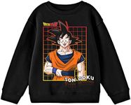 Dragonball Z Goku Character with Black Checkered Background Youth Black Crew Neck Sweatshirt-Medium