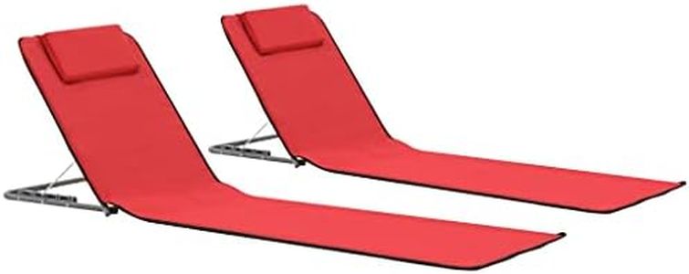 vidaXL Portable Red Folding Beach Mats with Backrests - Set of 2, Power-Coated Steel Frame and Fabric Construction, with Storage Pocket