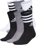 adidas Kids-Boy's/Girl's Mixed Graphic Athletic Cushioned Crew Socks (6-Pair), White/Onix Grey/Black, Large