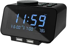 uscce Digital Dual Alarm Clock Radio - 0-100% Dimmer with Weekday/Weekend Mode, 6 Sounds Adjustable Volume, FM Radio w/Sleep Timer, Snooze, 2 USB Charging Ports, Thermometer, Battery Backup