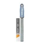 Microplane Zester Grater in Sky Blue for Citrus Fruits, Hard Cheese, Ginger, Chocolate and Nutmeg with Fine Stainless Steel Blade - Made in USA