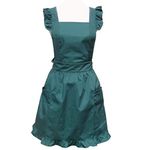 Hyzrz Cute Lovely Cotton Retro Kitchen Cooking Aprons for Women Girls Vintage Baking Victorian Apron with Pockets for Gift (Green)