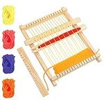 Curtzy Wooden Weaving Loom - 16.5 x 21.7cm / 6.5 x 8.54 Inches - Large Frame Multi-Craft Lap Hand-Knit Machine - Mixed Yarns, Adjusting Rod, Comb, Shuttle & Nylon Cord - Kit for Beginners