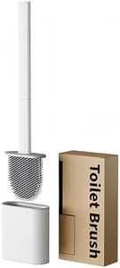 Toilet Brush Silicone and Holder Set, Wall Mounted Toilet Brush White, Long Non-Slip Handle, Flexible Bristles for Easy Cleaning (White-1 Pack)