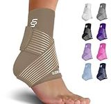 Sleeve Stars Ankle Brace for Sprained Ankle, Plantar Fasciitis Relief Achilles Tendonitis Brace, Ankle Support for Women & Men with Strap, Heel Protector Wrap for Pain & Compression (Single/Beige)