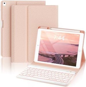 OYEEICE iPad 9th Generation Case with Keyboard - Backlit Wireless Detachable Folio Cover with Pencil Holder for iPad 9th/8th/7th Gen, iPad Pro 10.5" & iPad Air 3rd Gen - Pink