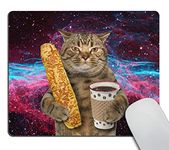 Wasach Funny cat Mousepad,The Cat is Holding a Cup of Black Coffee and a Baguette with Galaxy Design Customized Rectangle Non-Slip Rubber Mousepad Gaming Mouse Pad