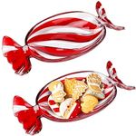 Uiifan 2 Pcs Christmas Peppermint Candy Tray Platter Christmas Crystal Glass Fruit Plates Serving Dessert Plates Tableware Red Candy Cane Christmas Dish Decorations for Xmas Holiday Party Favor