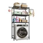 CAVSOIR Over The Washer and Dryer Storage Shelf, Laundry Room Storage Organizer Rack Space Saver Shelves with 3 Tier Adjustable Height Shelving Units and Side Hook, 35" W x 13.4" D x 75.6" H (Black)