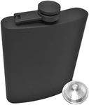 Hip Flask for Liquor 8 Ounce Stainless Steel Black Matte Black Hinge Leakproof with Funnel in Black Box for Men and Women by IDALIO