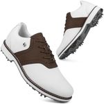 THESTRON Men Professional 9 Spikes Golf Shoes Waterproof Golf Training Sneakers Turf Walking Sneakers Male Spikes Golf Footwears Comfort Golfing Wears (10,White Brown)