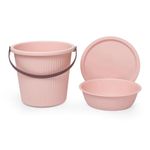 TONSYL Household Cleaning Round Shape Bucket with Lid and Tub Water Pail Space Saving Bucket, Strong Bucket Tub Wash Bucket for Water Container Camping, Bathroom (Pink)