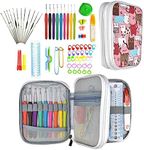 oweite 72Pcs Crochet Hooks Set Kit Yarn Knitting Needles Sewing Tools Grip with Portable Bag DIY Kit Pink