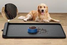 Dog Food Mat - Silicone Dog Mat for Food and Water - 36" x 24" Large Pet Feeding Mats with Residue Collection Pocket - Waterproof Cat Bowl Mat with High Edges to Prevent Water Food Spills (Black)