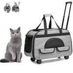 Large Rolling Cat Carrier with on Wheels, Small Dog Pet Car Travel Carrier Collapsible Bag with Rollers Wheels, Carrier for Cats Under to 35 LBS/Dog Puppy Under 16 LBS (Large Size, Not for Airplane)