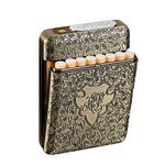 Cigarette Case with USB Lighter 16 pcs 84mm Regular/King Size Cigarettes Electric Rechargeable Flameless Windproof Lighters (Bronze)