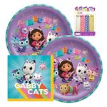 Gabby's Dollhouse 9" Plates and Luncheon Napkins Serves 16 - Durable, Leak Proof, Cut Resistant Party Supplies for Toddlers, Girls, Kids, Children - Gabby Dollhouse Party Decorations