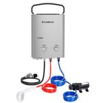 Camplux 1.32 GPM Outdoor Portable Propane Tankless Water Heater with 1.2 GPM Water Pump Kits, Gray