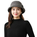 Womens Wool Felt Winter Vintage Cloche Derby Hats Bucket Hat Fashion Style Fedora Hat Wide Brim Floppy Hat Autumn Elegant Bowler Church Hat Party Bucket Hat with Lovely Bow Tie for Girls Ladies Women