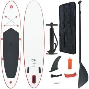 vidaXL Inflatable SUP Surfboard Set - Red and White Stand Up Paddle Board with Oar and Carrying Bag, Puncture-Proof and UV Resistant Material