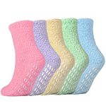 Jormatt 5 Pairs Womens Fuzzy Socks Winter Slipper Socks Non-Slip Grip Fuzzy Socks Warm Non Slip Fluffy Socks Soft Hospital Sock, Rainbow B