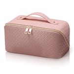 Travel Makeup Bag,Large Capacity Portable Cosmetic Toiletry Bag Wash Bag with Knitting Design,Multifunctional Storage Water-Resistant Makeup Bag Organizer with compartments for Women Girls (Pink)