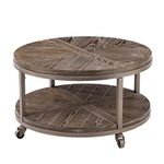 SEI Furniture Konya Urban Industrial Round, Coffee Table, White-limed Burnt Oak/Distressed Gray