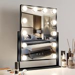 Meidom Hollywood Vanity Mirror with 12 Dimmable LED, 3 Colour Modes and Sensitive Touch Screen, 35.5 x 47CM, 360° Rotation Dressing Table Mirror with Lights for Makeup, Bedroom, Bathroom, Black