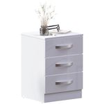 Amazon Brand - Vida Designs High Gloss 3 Drawer Bedside Rectangular Nightstand Cabinet, White, 36 cm D x 40 cm W x 56 cm H