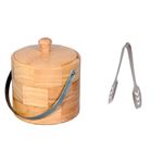 Woodkit Insulated Wooden Ice Bucket with Lid and Stainless Steel Container | 1.5 Liter Ice Box for Home & Bar | Ice Cube Bucket with Tong (Rubberwood)