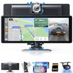 10.26 Inch Carplay Screen for Car, Portable Car Stereo with 4K Dashcam and Rear Camera Support Wireless Carplay/Android Auto/Airplay/Bluetooth/Voice Control/GPS/AUX, Ips Touchscreen with 64G TF Card