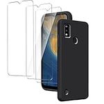 ZTE Blade A7P Case with Screen Pretector Tempered Glass, GEJEFA Soft Silicone TPU Shockproof and Scratch Resistant Protective Case for ZTE Blade A7P, Black