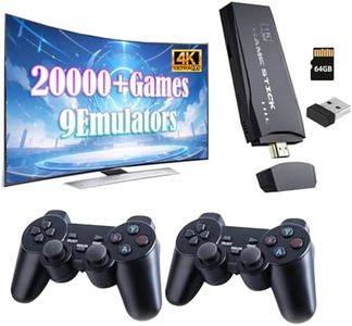 Wireless Retro Game Console, Video Game Console with Built-in 9 Emulators, 20,000+ Games, 4k Hdmi Output, and 2.4GHz Wireless Controller, Nostalgia Gaming Stick，Plug & Play TV Video Games(64G)