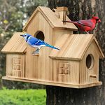 Bird Houses for Outside,Outdoor 3 Hole Bird House Room for 3 Bird Families Bluebird Finch Cardinals Hanging Birdhouse for Garden