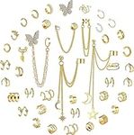 Diamday 42Pcs Ear Cuffs for Women Fake Ear Cuffs Chain Earrings Dangle Cartilage Clip on Earrings Butterfly Claw Ear Cuffs Punk Wrap Earrings Adjustable Ear Jewelry Set Gold