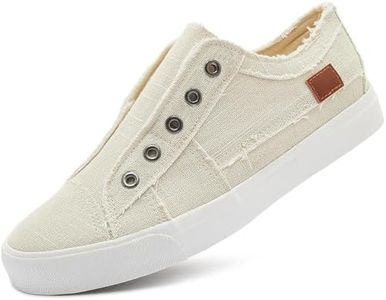 Women's Slip on Shoes Non Slip Fashion Canvas Sneakers Low Top Casual Shoes(Beige,US11)