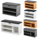 AVC Designs 60cm Shoe Bench Grey Wooden Shoe Storage Cabinet Organiser With Seat Cushion